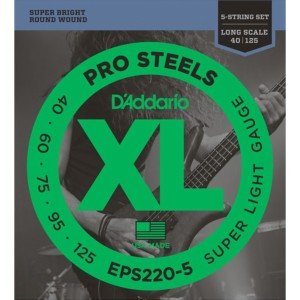 D'Addario EPS220-5 ProSteels 5-String Bass, Super Light, 40-125, Long Scale Takım Tel - 5 Telli Bas Gitar Teli 040-125
