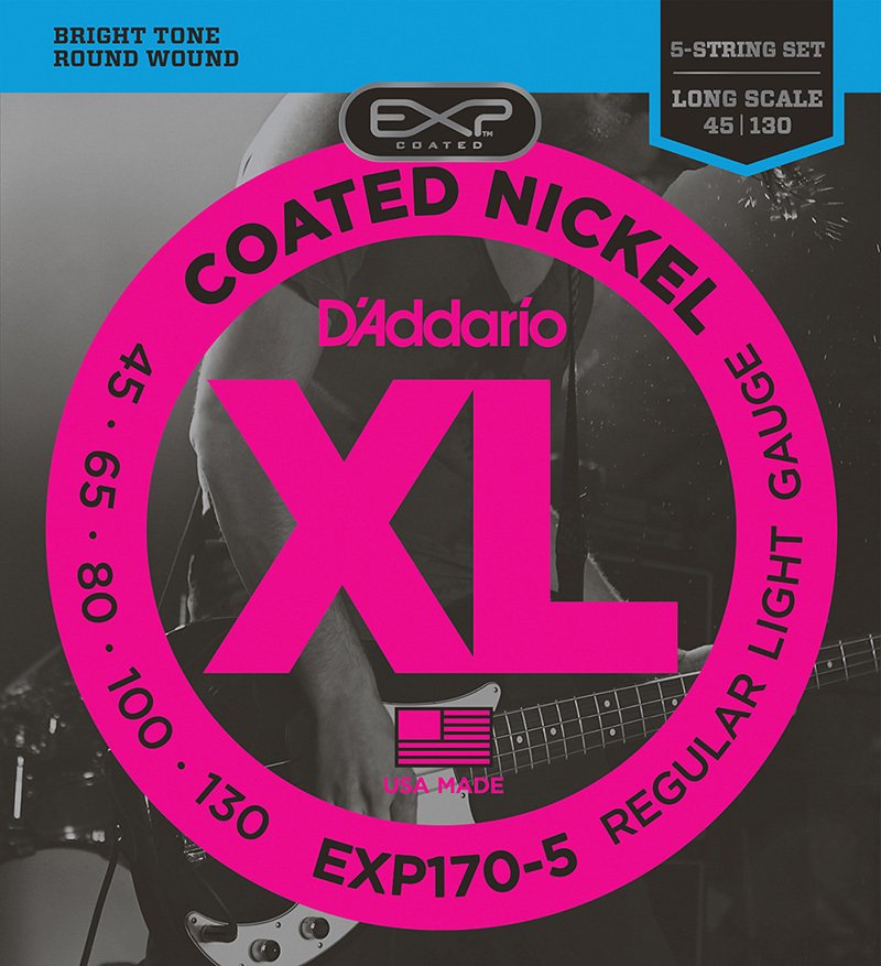 D'Addario EXP170-5 Coated Nickel Wound 5-String Bass, Light, 45-130, Long Scale Takım Tel - 5 Telli Bas Gitar teli 045-130