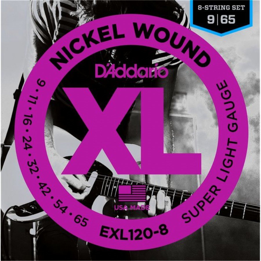 D'Addario EXL120-8 Nickel Wound, 8-String, Super Light, 9-65 Takım Tel - 8 Telli Elektro Gitar Teli