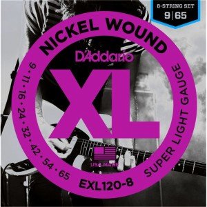 D'Addario EXL120-8 Nickel Wound, 8-String, Super Light, 9-65 Takım Tel - 8 Telli Elektro Gitar Teli